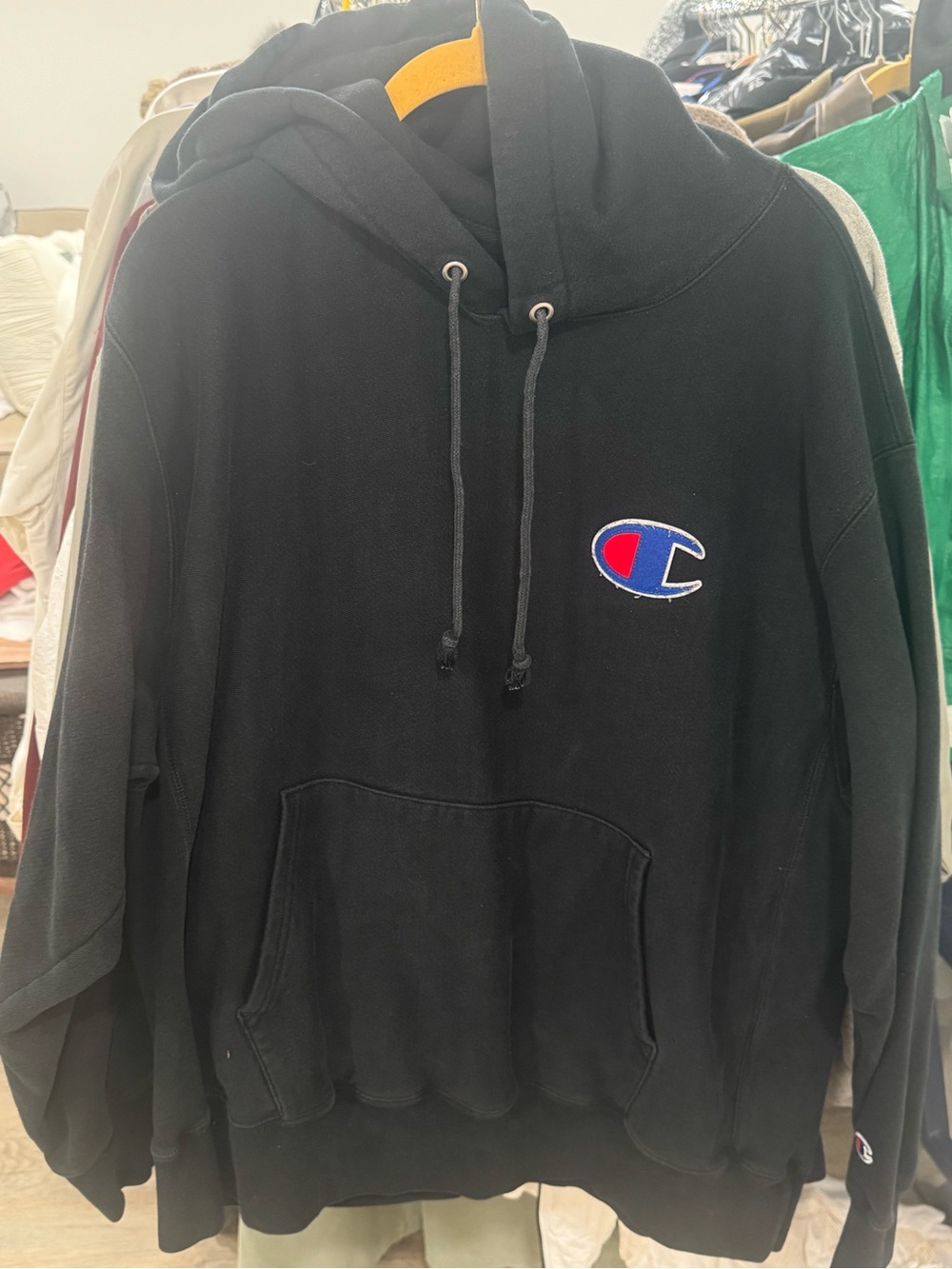 VINTAGEChampion REVERSE WEAVE Black Hoodie XL